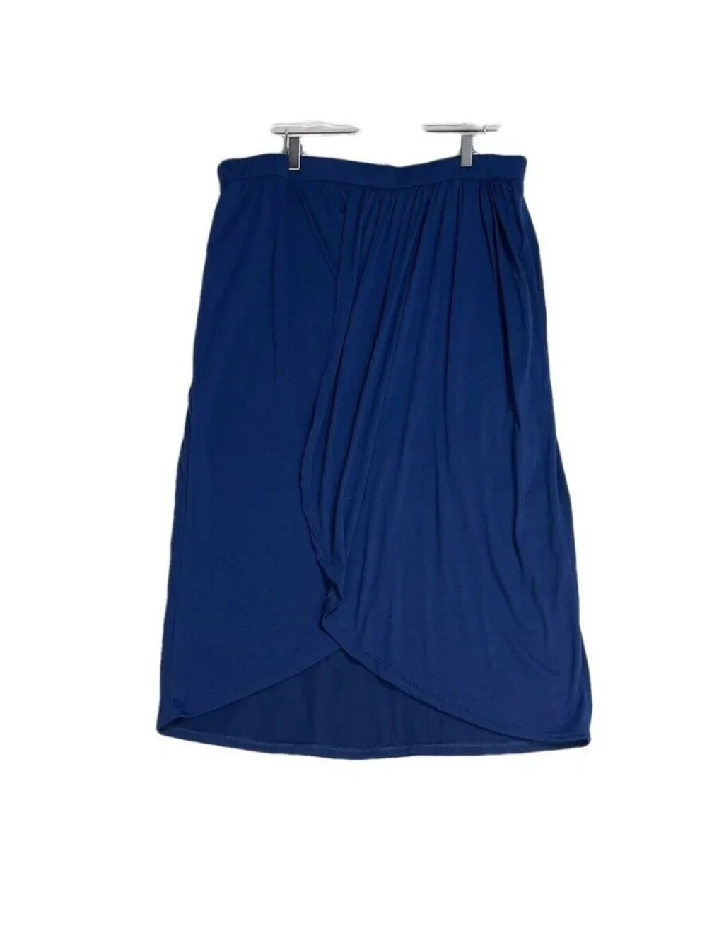 Rouge Collection Womens 3X Blue Midi Skirt With Wrap Design & Elastic Waist